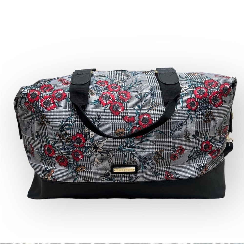 Madden Girl Floral Over Plaid Print Weekender Large Bag